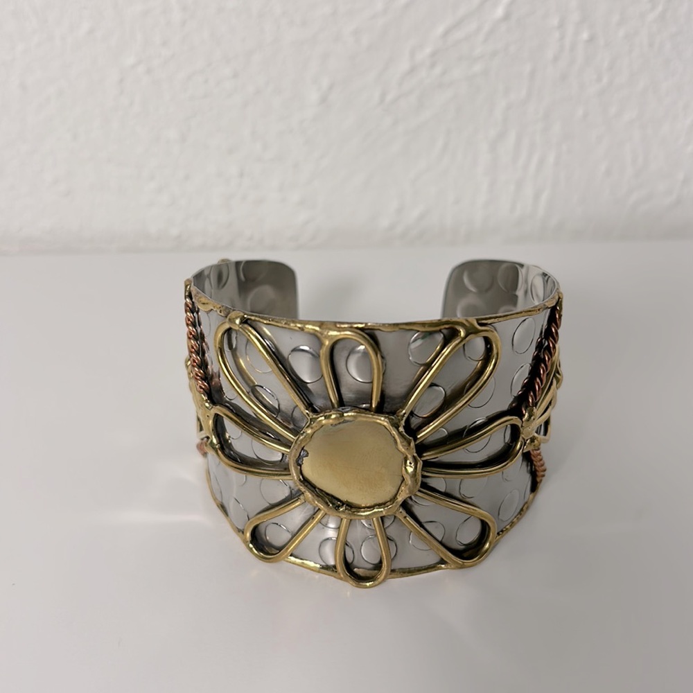 Gold and Silver Floral Cuff Bracelet